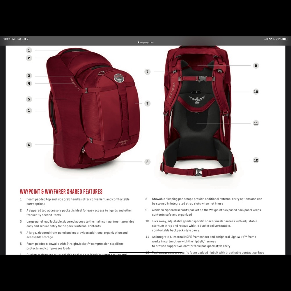 Osprey Wayfarer 70 red backpack